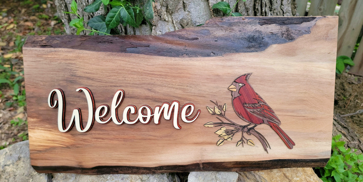 Live Edge Welcome Cardinal Sign