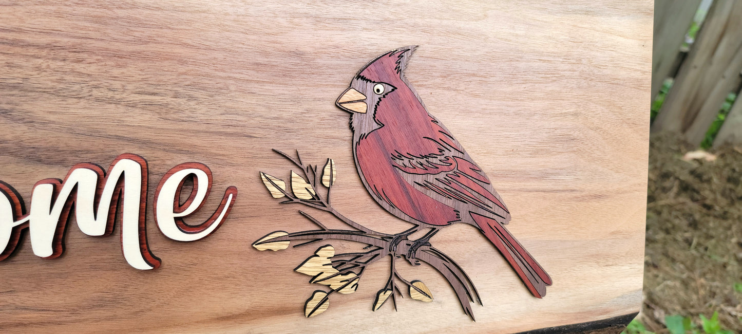 Live Edge Welcome Cardinal Sign