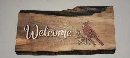 Live Edge Welcome Cardinal Sign